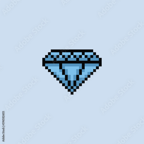 pixel art diamond icon with blue color ,good for your game asset and project.