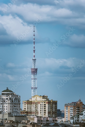 Kyiv, Ukraine - April 24, 2023: The streets of Kyiv city and Kyiv TV Tower.