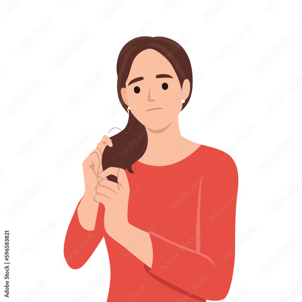 Illustration of a young woman Stressing Over Her Dry Frizzy Hair. Flat vector Illustration of a young woman Stressing Over Her Dry Frizzy Hair. Flat vector