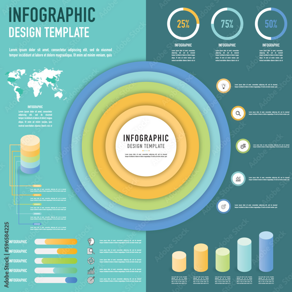 Target paper origami infographic template or element with colorful