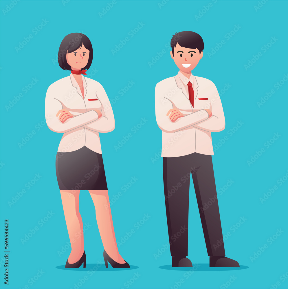 Obraz premium character in uniform air hostess , receptionist vector illustration 