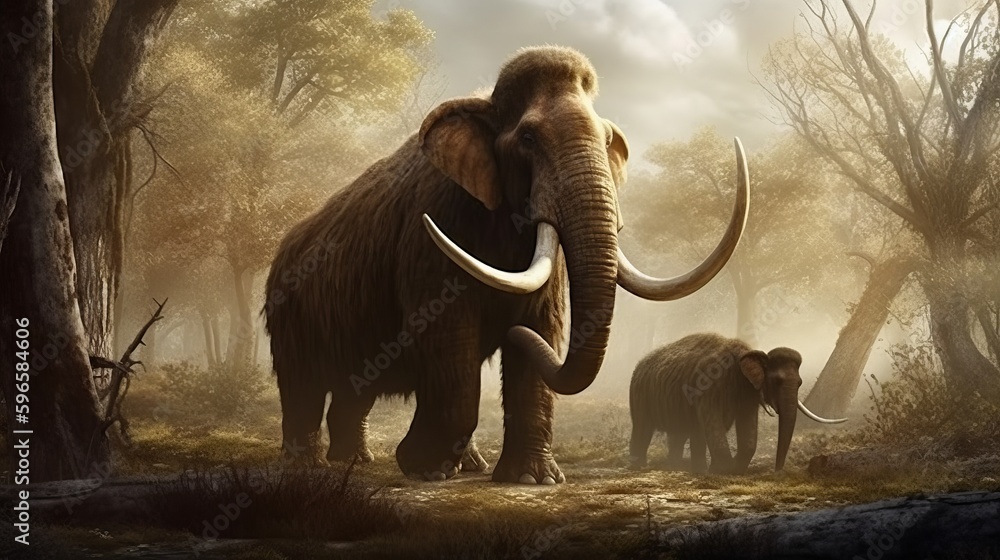 Obraz premium 親子のマンモス：AI作品 