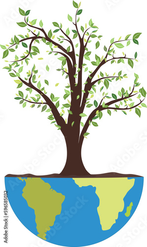 Planet earth in section with earth and tree vector illustration