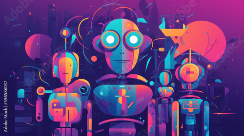 Three Vibrant Robots made with Generative AI Technology