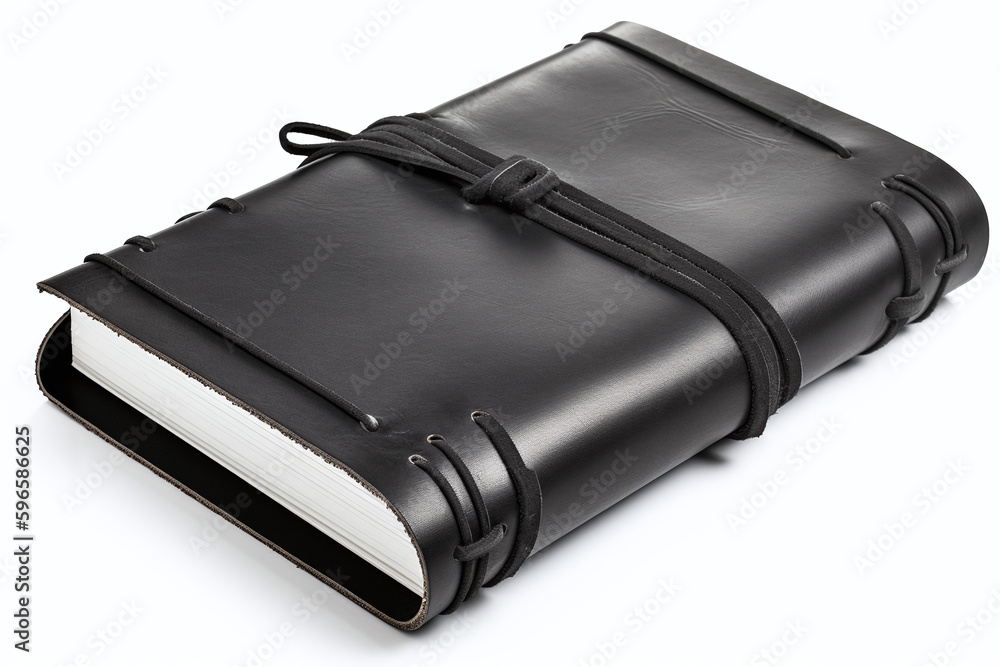 Gros plan sur un agenda en cuir noir sur fond blanc » IA générative Gros plan sur un agenda en cuir noir sur fond blanc » IA générative