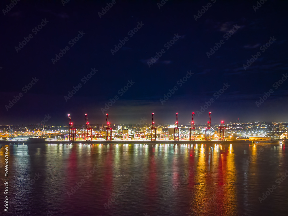 STS container cranes at Port of Liverpool shines brightly at night