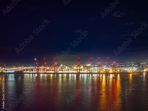 STS container cranes at Port of Liverpool shines brightly at night © Paul