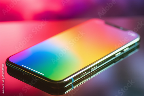 Smartphone design aux couleurs arc en ciel » IA générative © Maelgoa