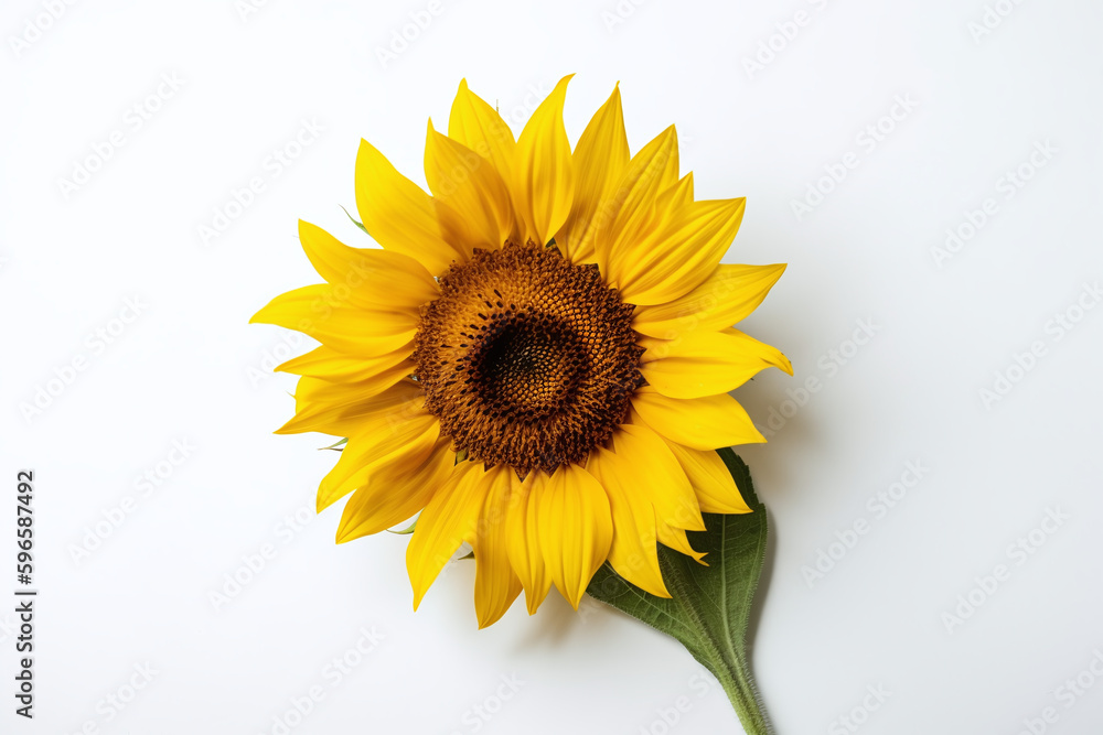 Fototapeta premium Gros plan sur une belle fleur jaune de tournesol sur fond blanc » IA générative