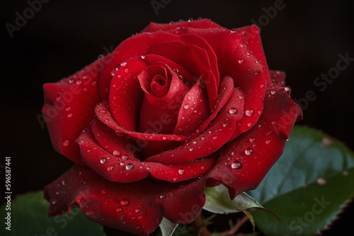 Une belle rose rouge fraîche sur fond noir » IA générative