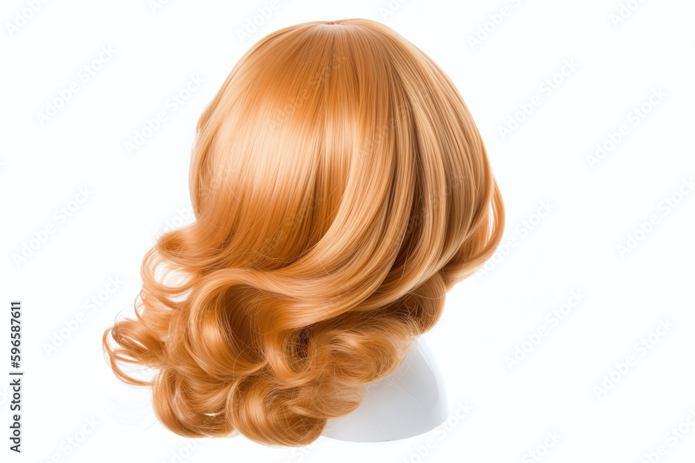 Perruque rousse mi-longue de femme sur fond blanc » IA générative Perruque rousse mi-longue de femme sur fond blanc » IA générative