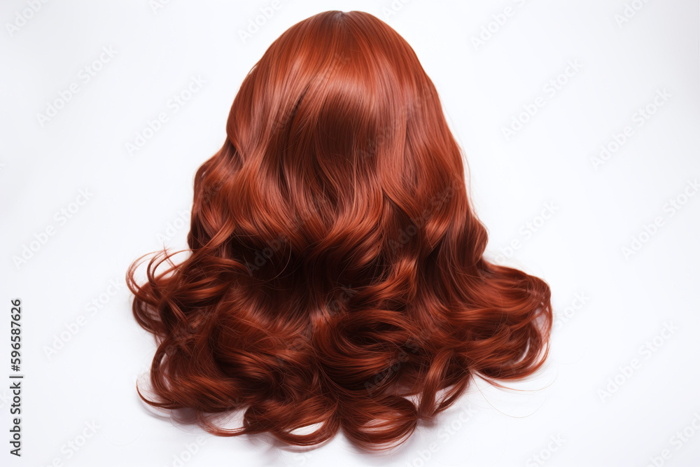 Fototapeta premium Perruque rousse longue de femme sur fond blanc » IA générative