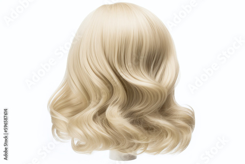 Perruque blonde mi-longue de femme sur fond blanc » IA générative