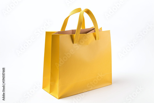 Sac de shopping en papier jaune sur fond blanc » IA générative photo