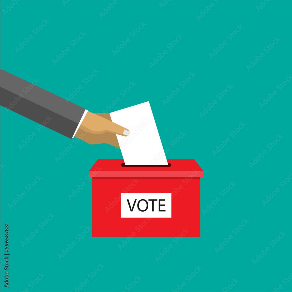 Hand catching paper vote push into box Hand catching paper vote push into box