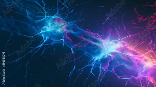 neutrophils (a type of white blood cells) intertwined with nerve cells Generative AI