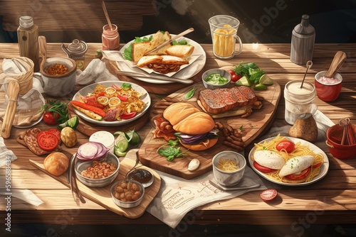 Collection of illustrations of western cuisine. Browse through a variety of food items. Generative AI