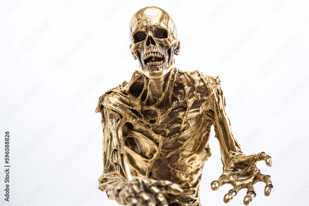 Statuette en or d'un zombie sur fond blanc » IA générative Statuette en or d'un zombie sur fond blanc » IA générative