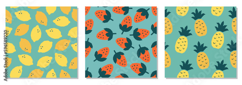 Set of minimalist cut out collage style fruit seamless pattern