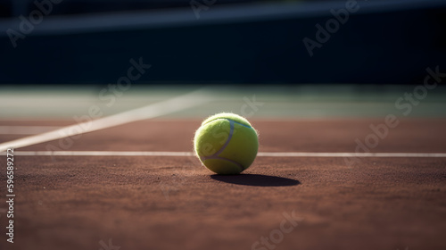 A tennis ball on the court ready to be served and set the one Generative AI © NAWKO