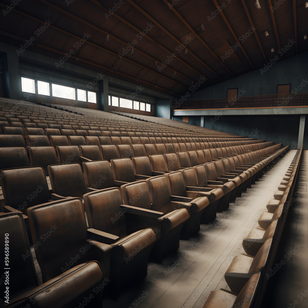 A view of a large lecture hall filled with empty seats ci one Generative AI