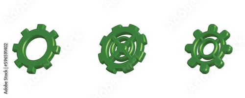 set of 3 Gears icon isolated on white background. Setting Gear 3d icon. 3d rendering, 3d Illustration Setting or Cogwheel Icon for creative user interface, web design symbol