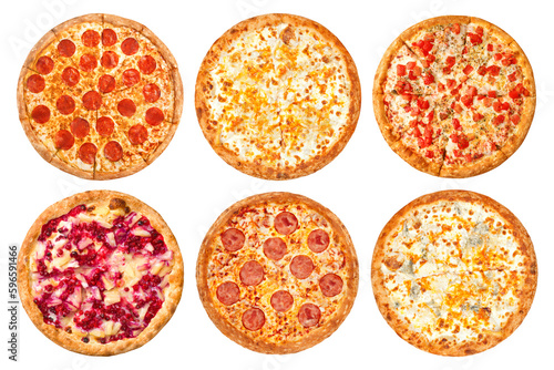 Pizza set, isolated on white background, full depth of field