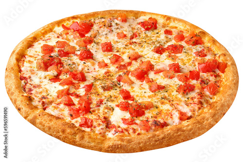 Pizza margarita, mozzarella cheese and tomato, isolated on white background, full depth of field