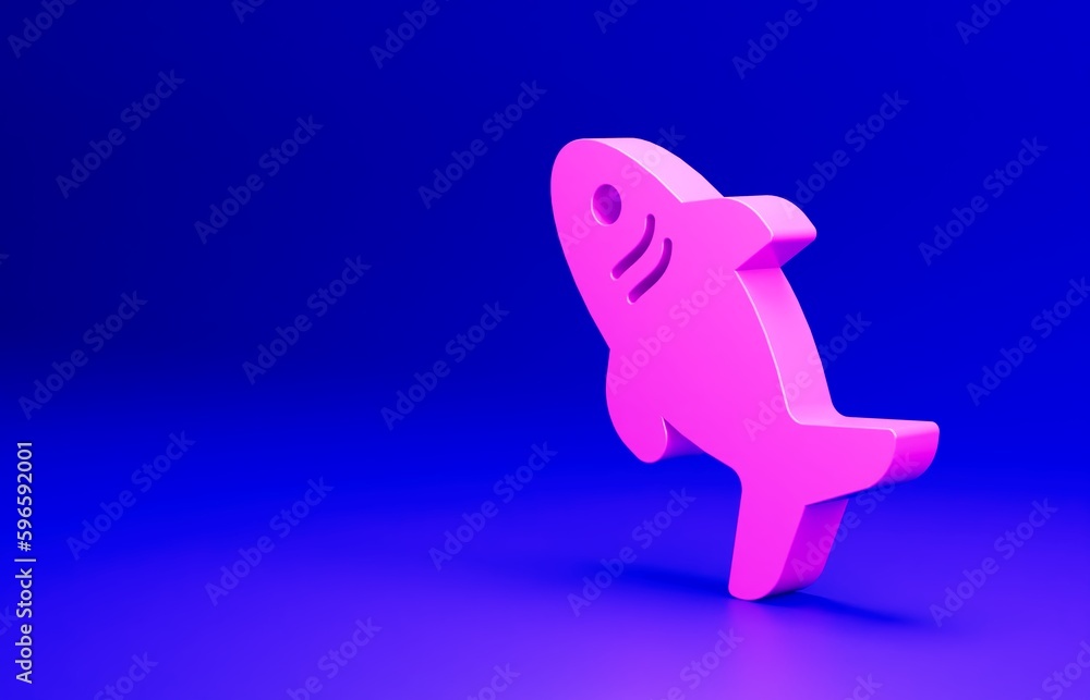 Pink Shark icon isolated on blue background. Minimalism concept. 3D render illustration Pink Shark icon isolated on blue background. Minimalism concept. 3D render illustration