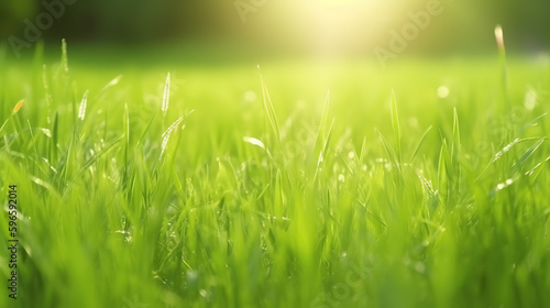 Spring-summer background with a frame of grass on nature - Generative AI