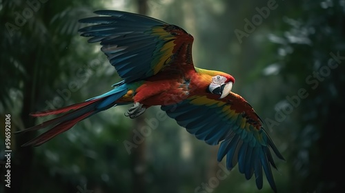 Macaw Parrot in Flight. Generative AI © _veiksme_