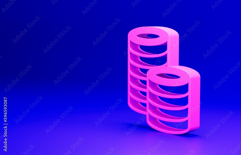 Pink Casino chips icon isolated on blue background. Casino gambling. Minimalism concept. 3D render illustration Pink Casino chips icon isolated on blue background. Casino gambling. Minimalism concept. 3D render illustration