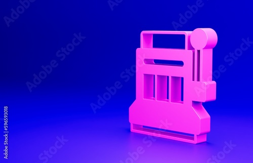 Pink Slot machine icon isolated on blue background. Minimalism concept. 3D render illustration