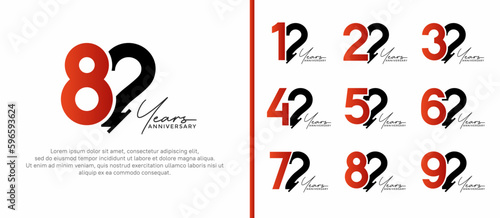 set of anniversary logo style orange and black color on white background for special moment