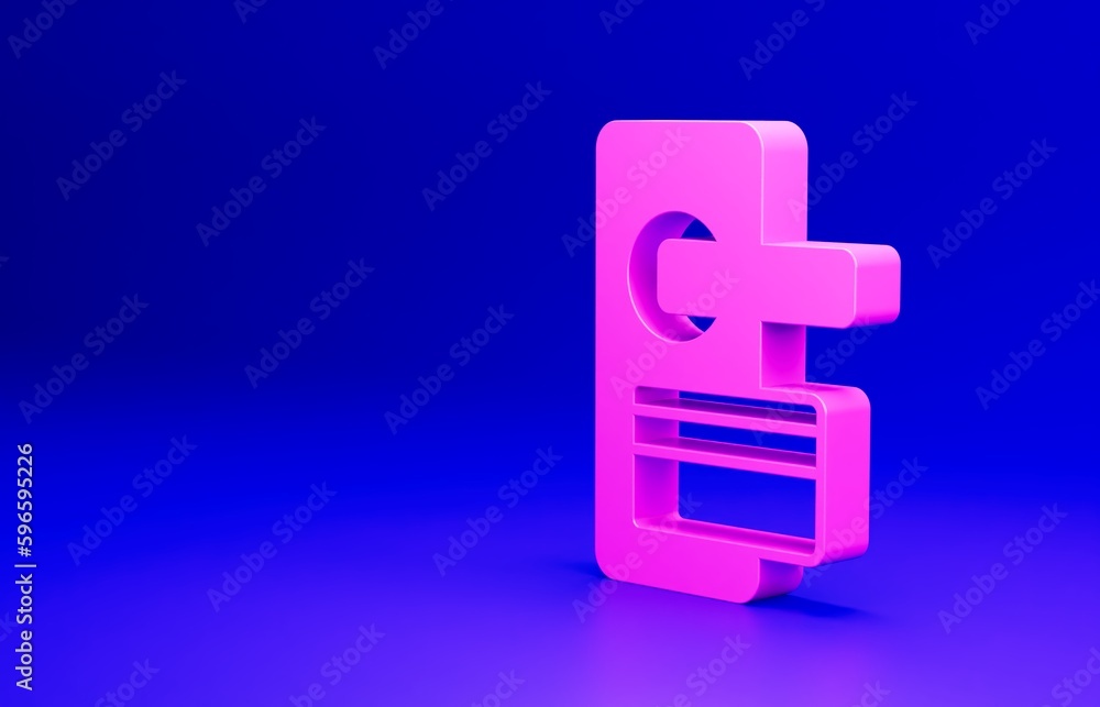 Pink Digital door lock with wireless technology for unlock icon isolated on blue background. Door handle sign. Security smart home. Minimalism concept. 3D render illustration Pink Digital door lock with wireless technology for unlock icon isolated on blue background. Door handle sign. Security smart home. Minimalism concept. 3D render illustration
