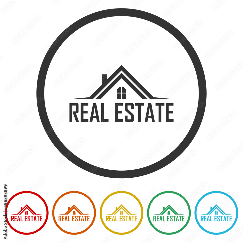 Real estate logo. Set icons in color circle buttons Real estate logo. Set icons in color circle buttons