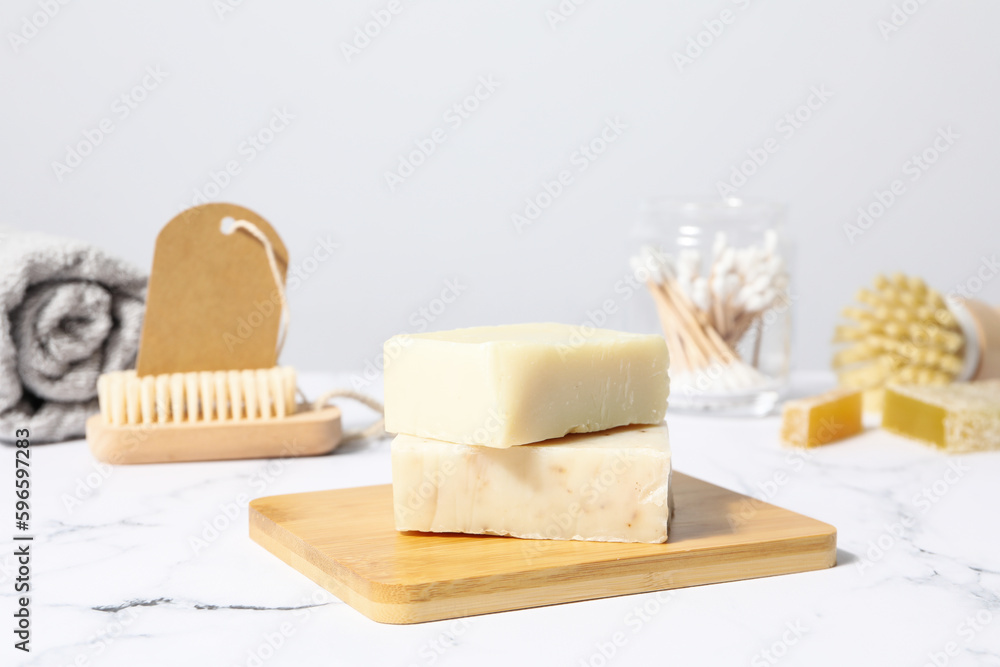 Concept of bath and skin care accessories - soap