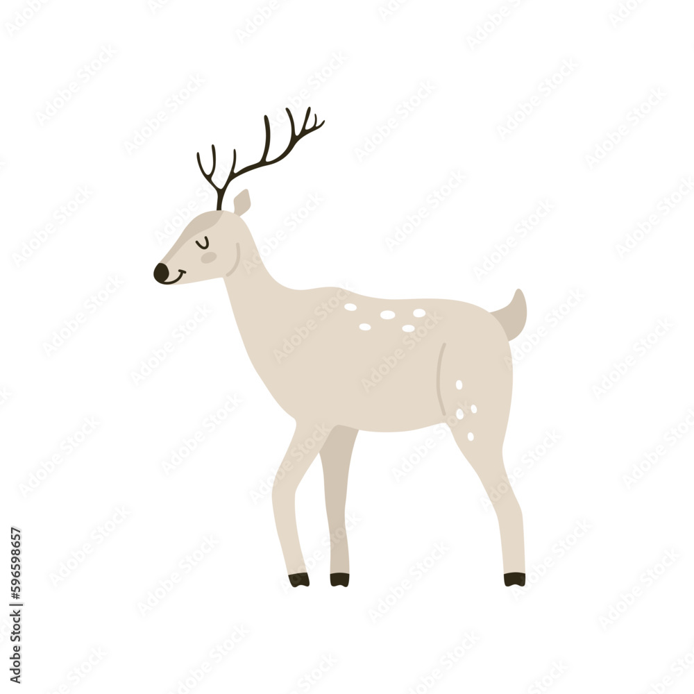 Cute cartoon beige deer in Scandinavian style. Vector hand-drawn animals for children.