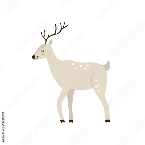 Cute cartoon beige deer in Scandinavian style. Vector hand-drawn animals for children.