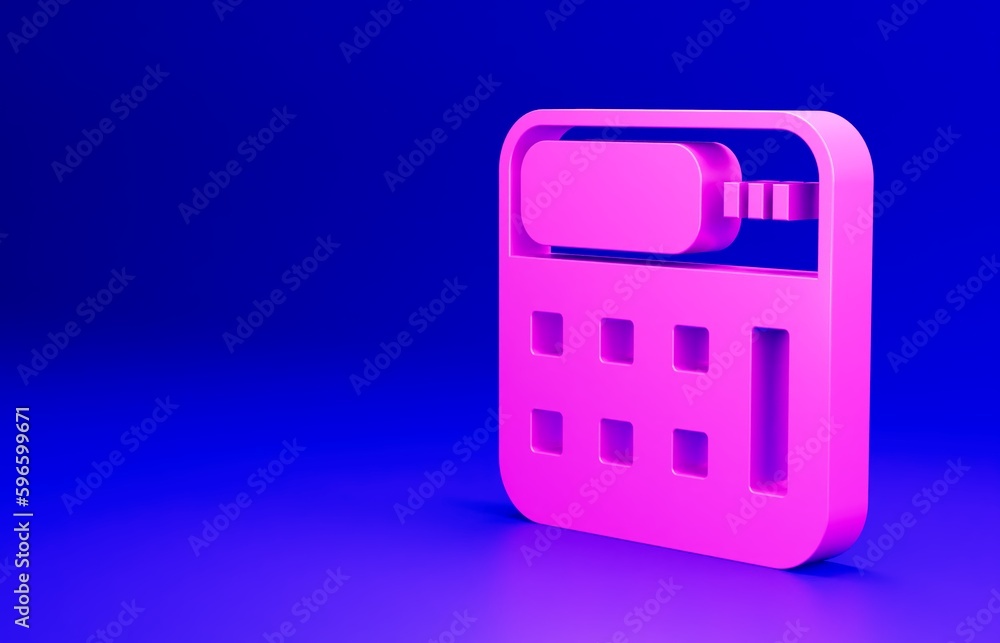 Pink Calculator icon isolated on blue background. Accounting symbol. Business calculations mathematics education and finance. Minimalism concept. 3D render illustration Pink Calculator icon isolated on blue background. Accounting symbol. Business calculations mathematics education and finance. Minimalism concept. 3D render illustration