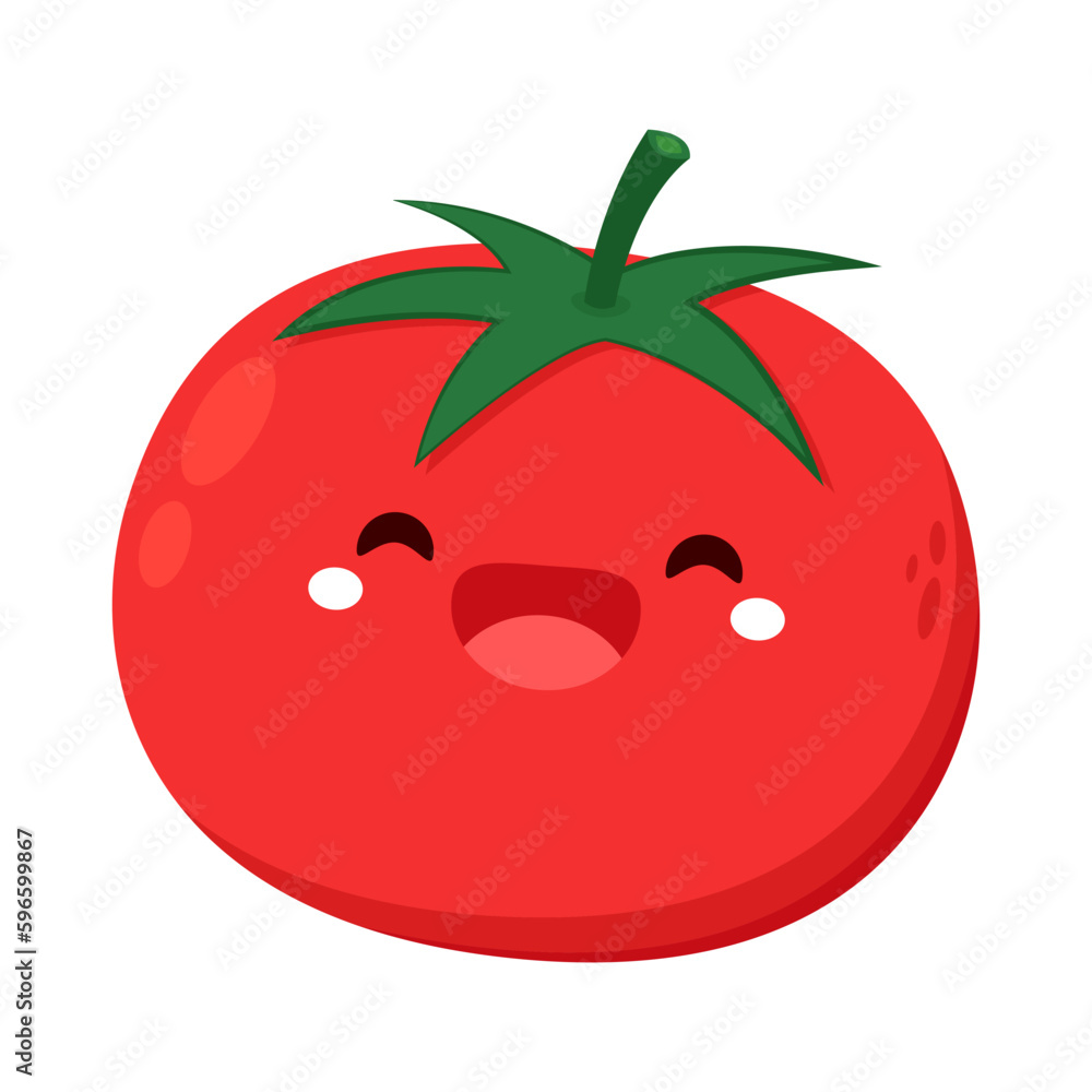 Cute tomato character design. Happy vegetable vector illustration