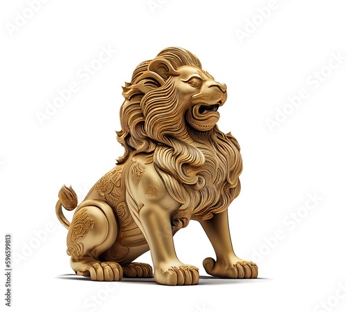 Golden Chinese Lion on a transparent background  PNG  generative AI