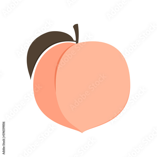 Peach cartoon vector. Doodle peach with leaves icon. Peach fruit in shape of heart isolated on white background. Farm, natural food, fresh fruits.
