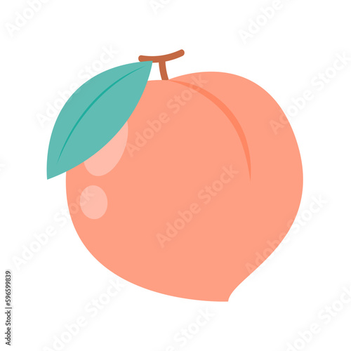 Peach cartoon vector. Doodle peach with leaves icon. Peach fruit in shape of heart isolated on white background. Farm, natural food, fresh fruits.