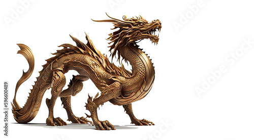 Chinese golden dragon on a transparent background  PNG  generative AI