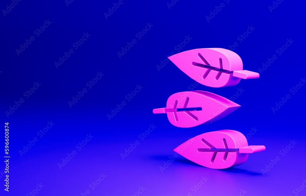 Pink Leaf icon isolated on blue background. Leaves sign. Fresh natural product symbol. Minimalism concept. 3D render illustration