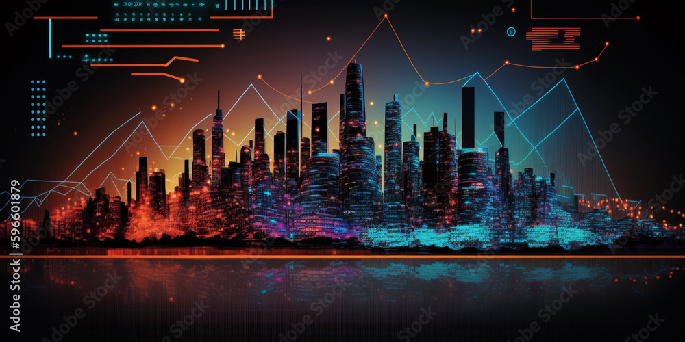 Futuristic neon city. Created with generative Ai technology.