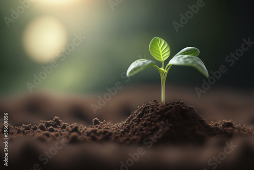 Plant growth concept of development and ecology in nature blurred background.