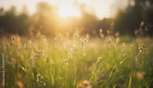 Beautiful soft establishing shot of a rolling meadow blurred background. Generative AI.