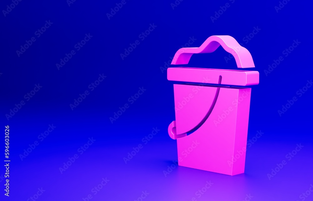Pink Sand in bucket icon isolated on blue background. Plastic kid toy. Summer icon. Minimalism concept. 3D render illustration Pink Sand in bucket icon isolated on blue background. Plastic kid toy. Summer icon. Minimalism concept. 3D render illustration